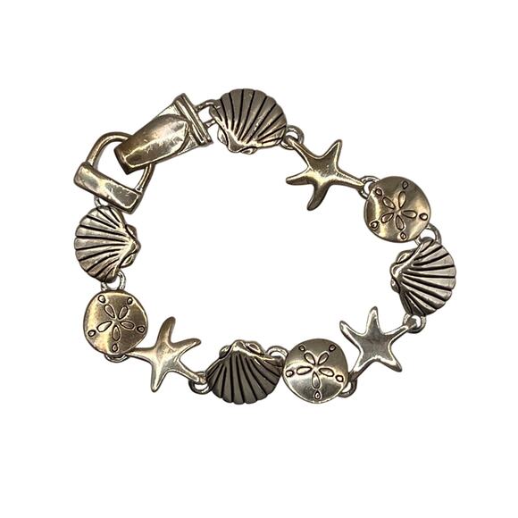 Vintage Nautical Bracelet - Silver Plated Seashells - Starfish - Sand Dollars - Picture 1 of 7